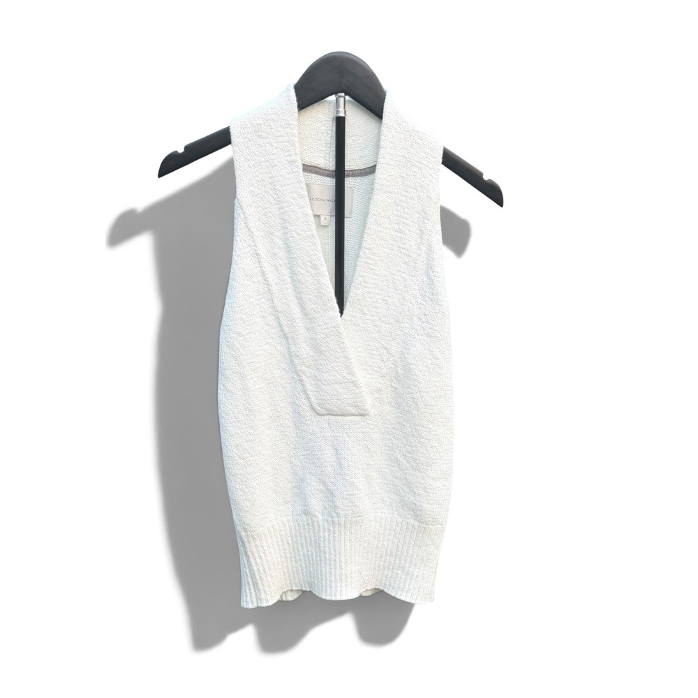 Brochu Walker Sweater Vest Women Small White EUC Shawl V-Neck EMA3979